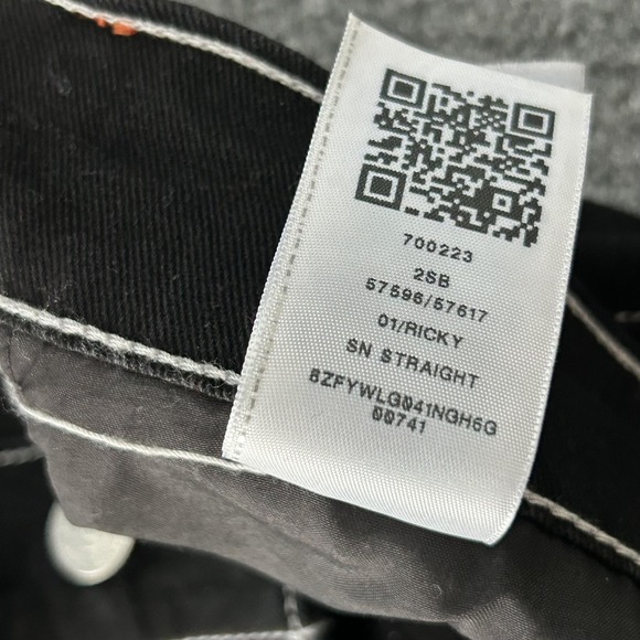 True Religion Ricky Relaxed Straight Jeans Mens 34x34 Black Contrast Stitch - Picture 10 of 15